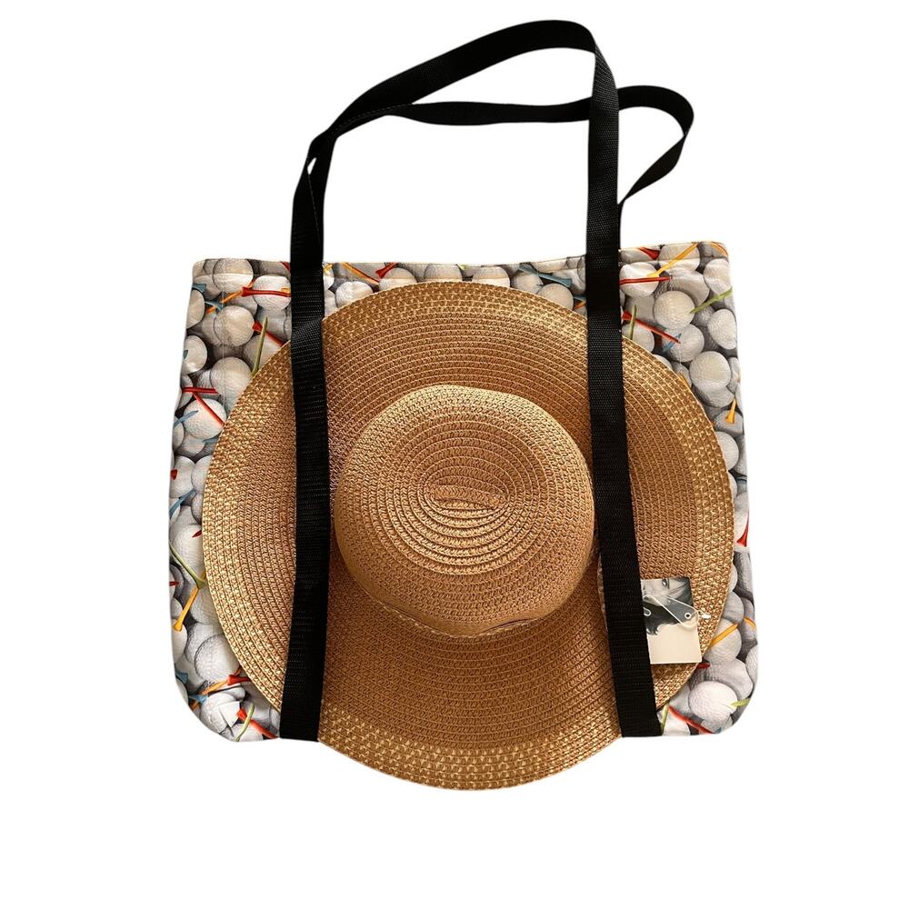 Hat Carrier Womens Golf Themed Tote Bag White Yellow Lightweight NEW Handmade